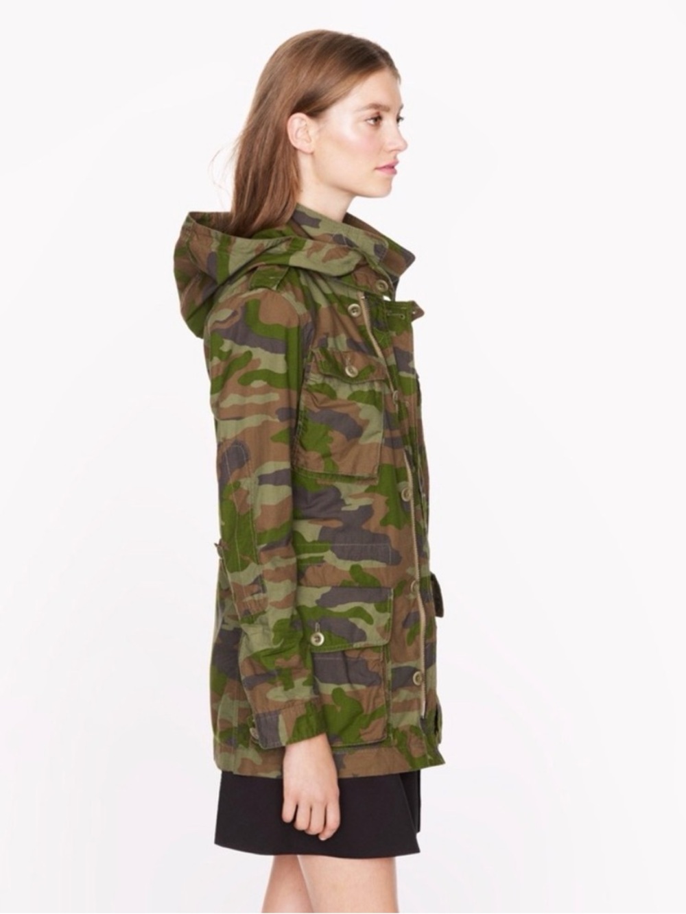 J. Crew Women's Hooded Camo Utility Jacket - Olive Multi